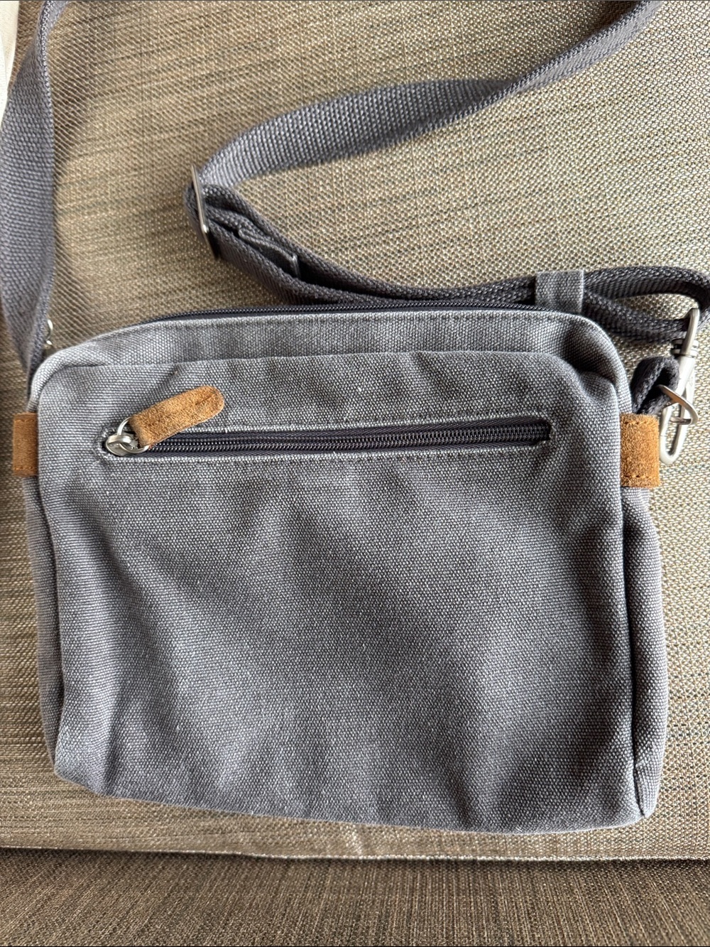 Travelon Gray and Blue Canvas Messenger Crossbody - Picture 3 of 7